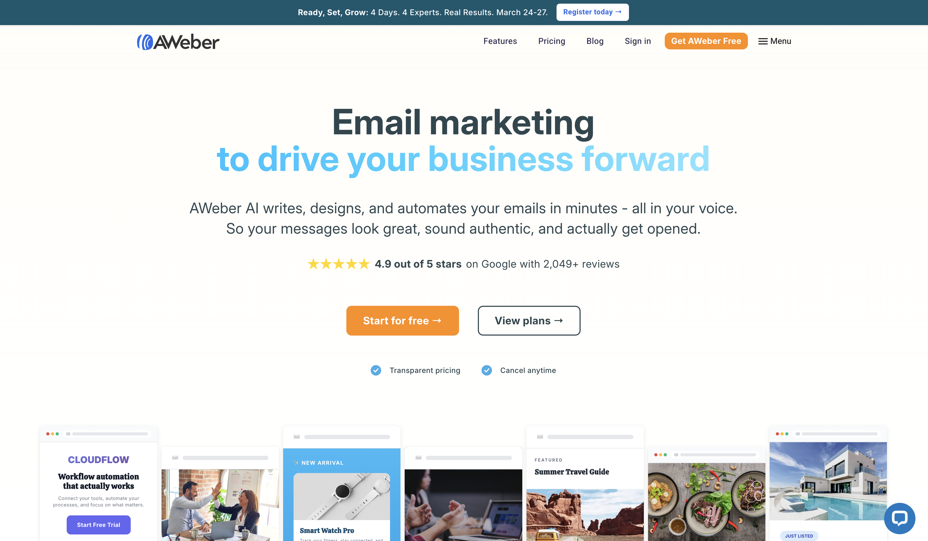 AWeber email marketing homepage