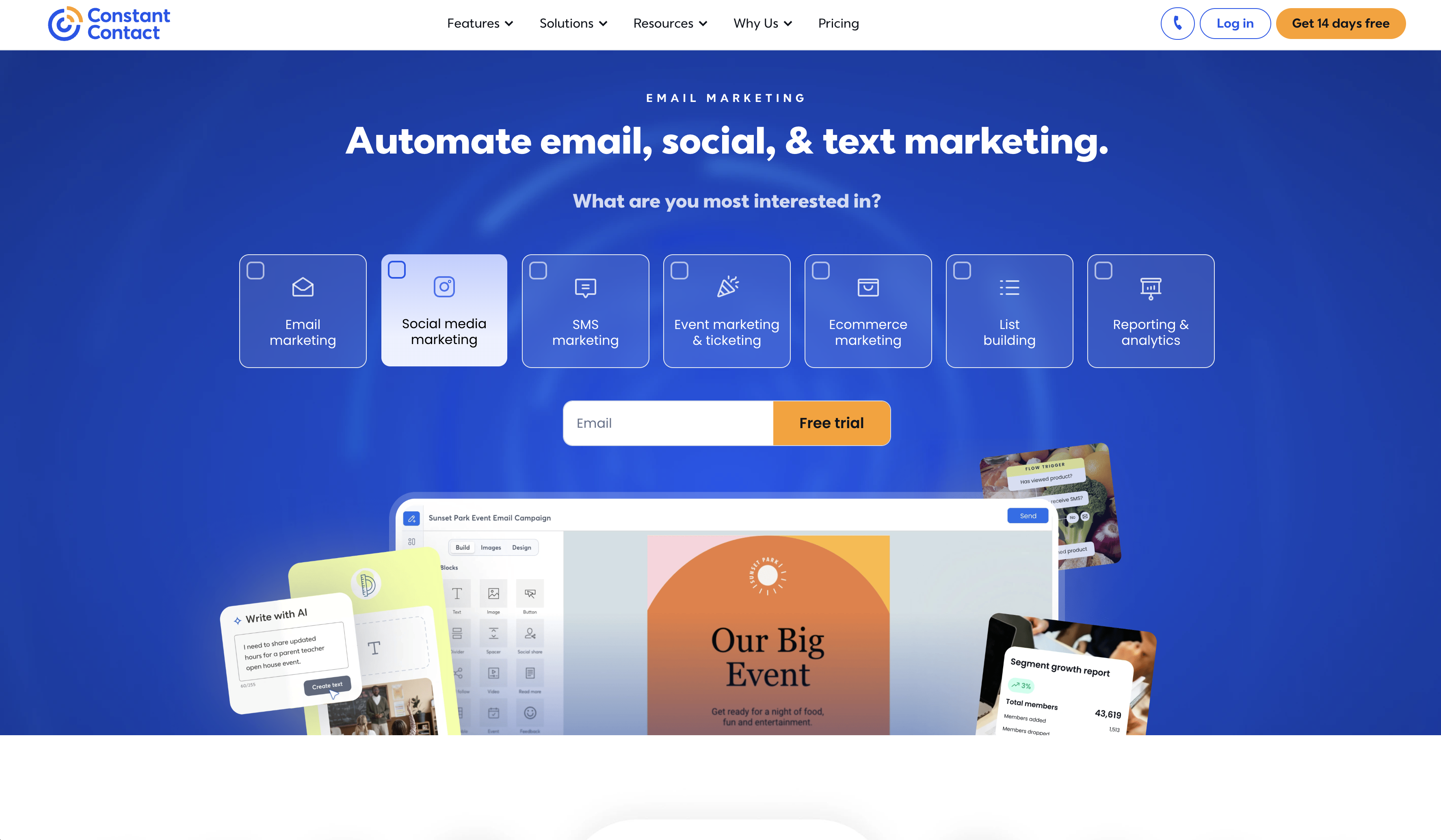 Constant Contact email marketing homepage