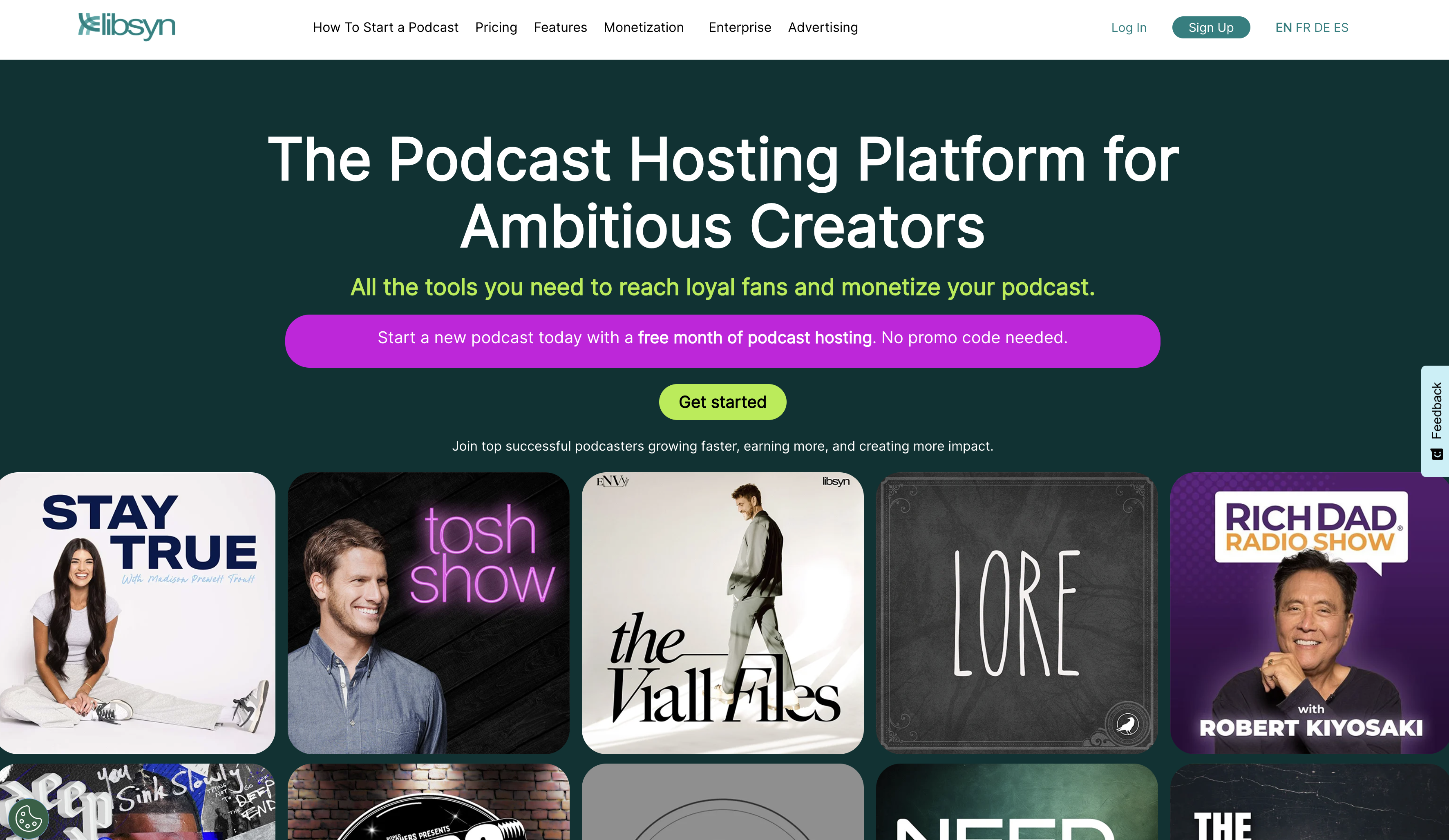 Libsyn podcast hosting homepage