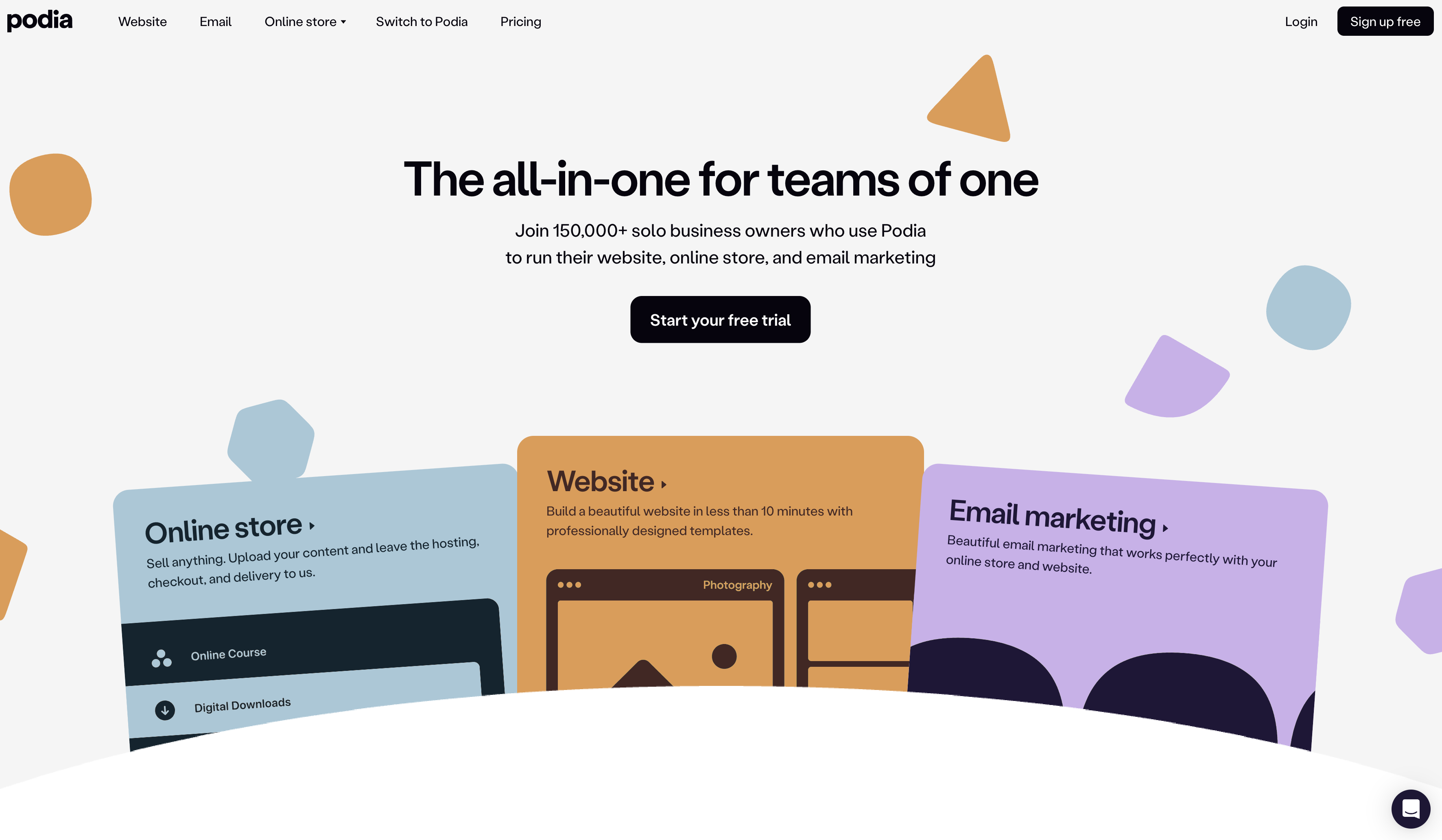 Podia creator storefront homepage