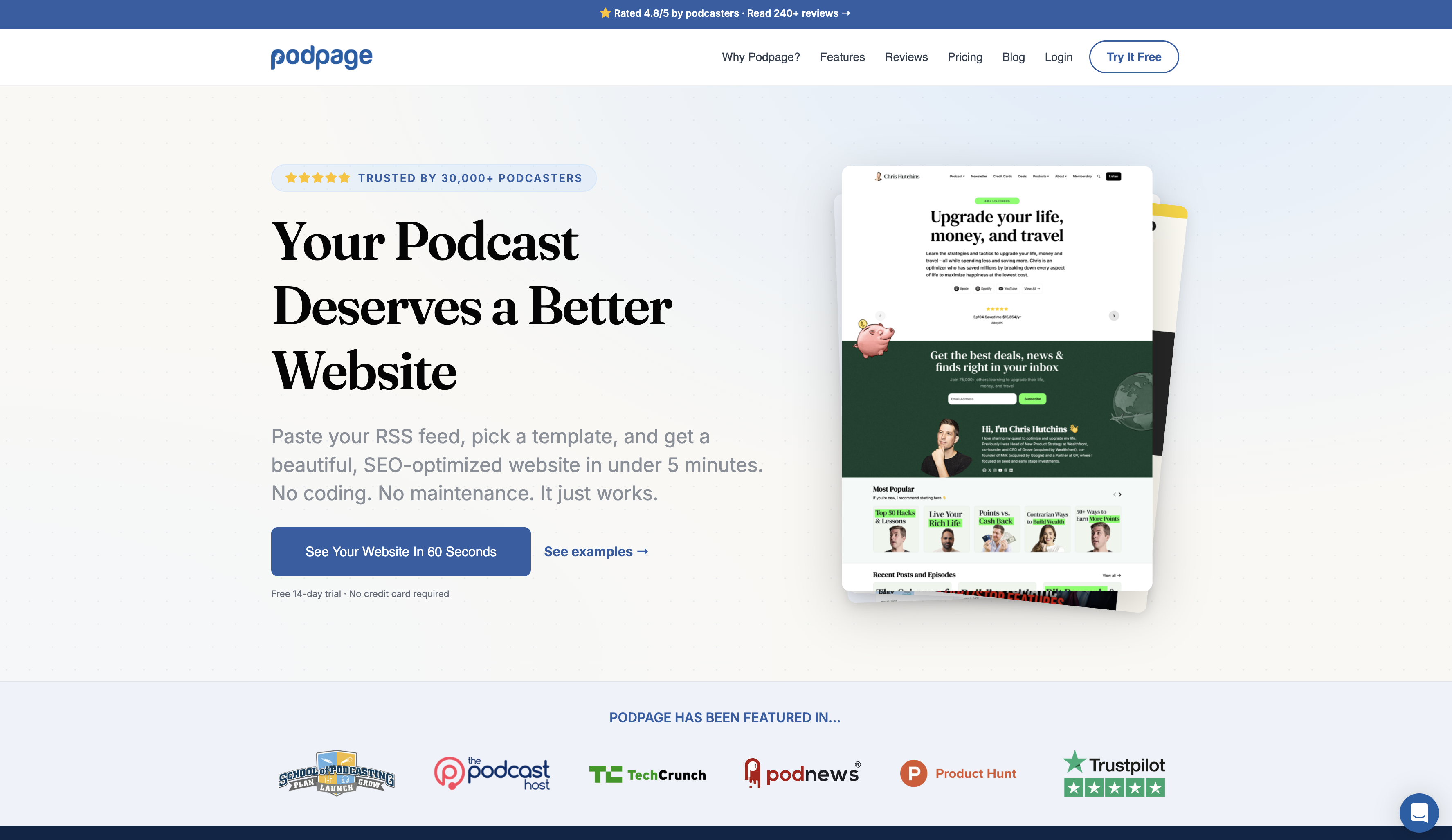 Podpage podcast website builder homepage
