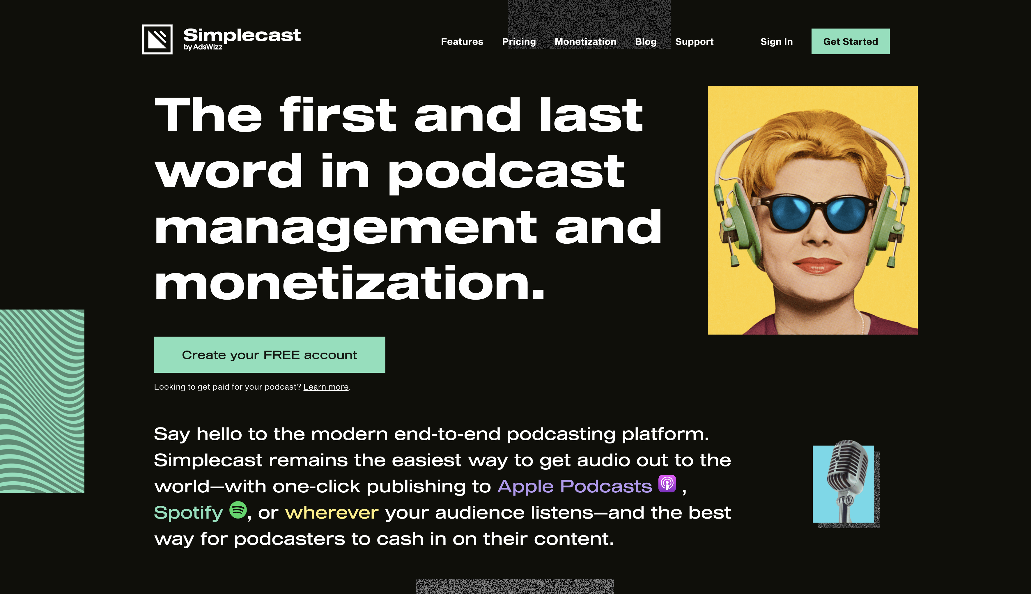 Simplecast podcast hosting homepage