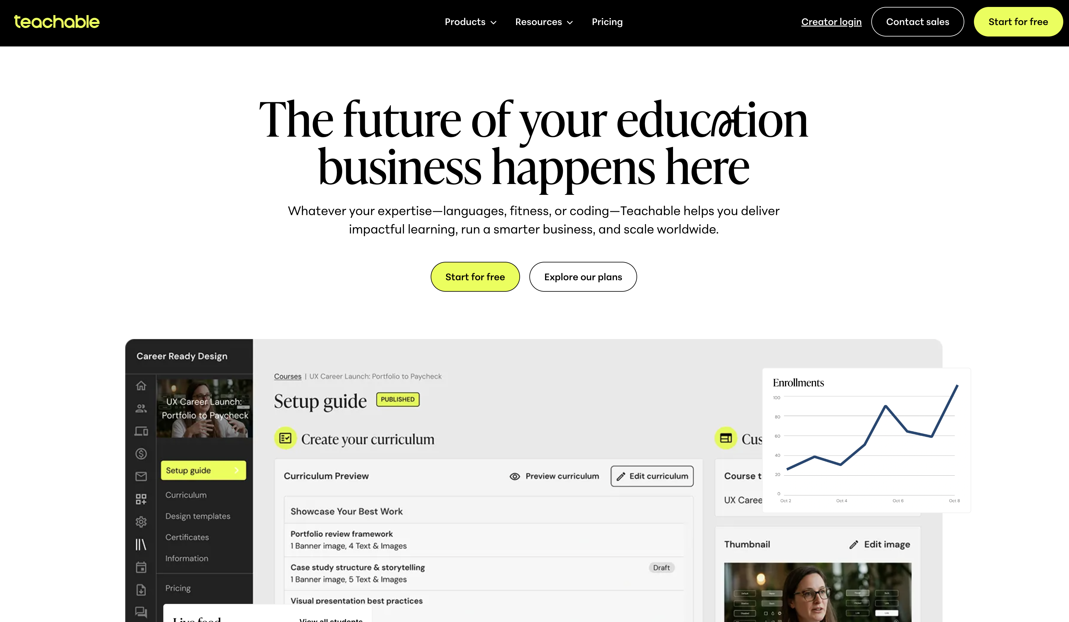 Teachable online course platform homepage
