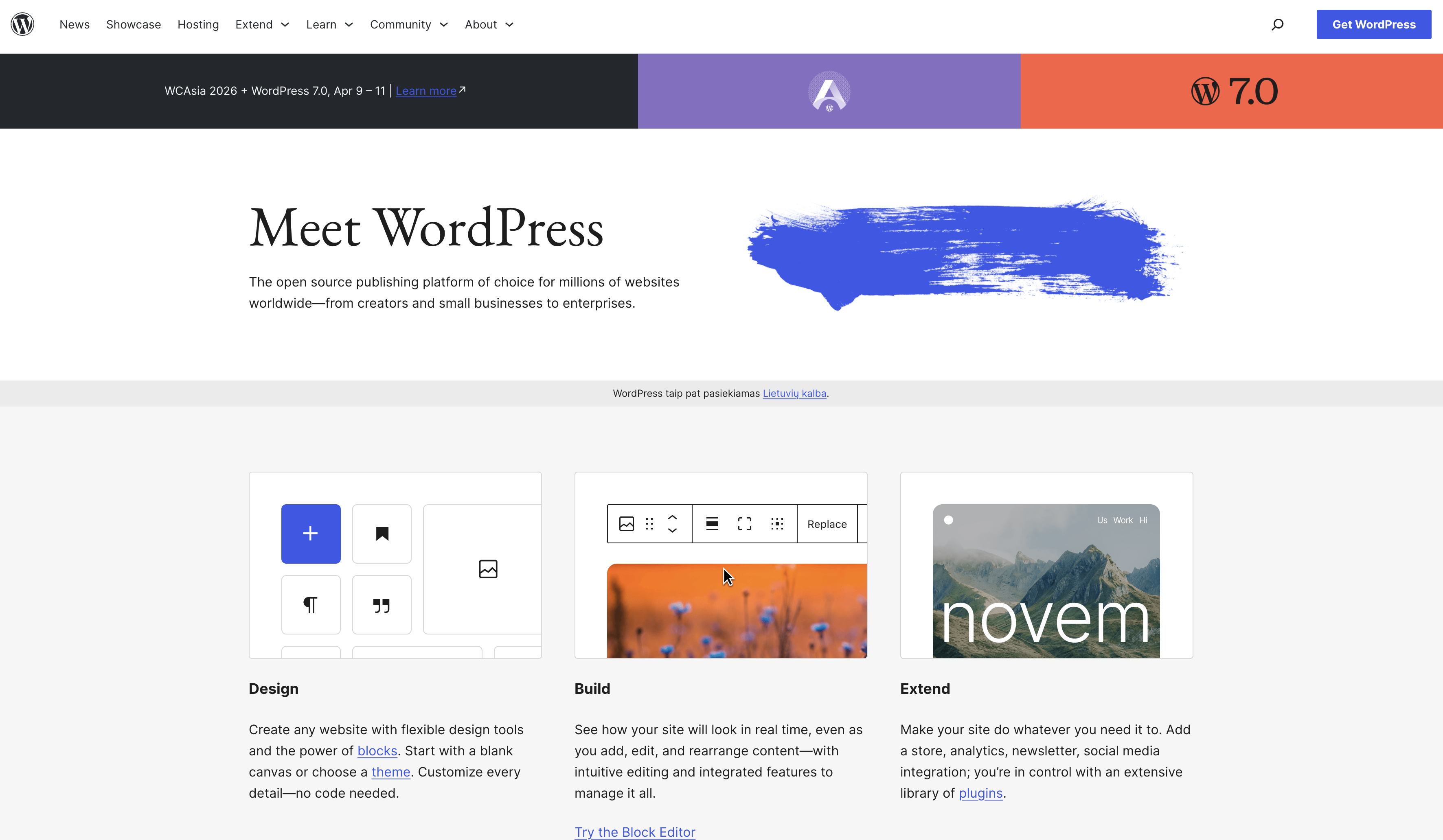 WordPress website builder homepage