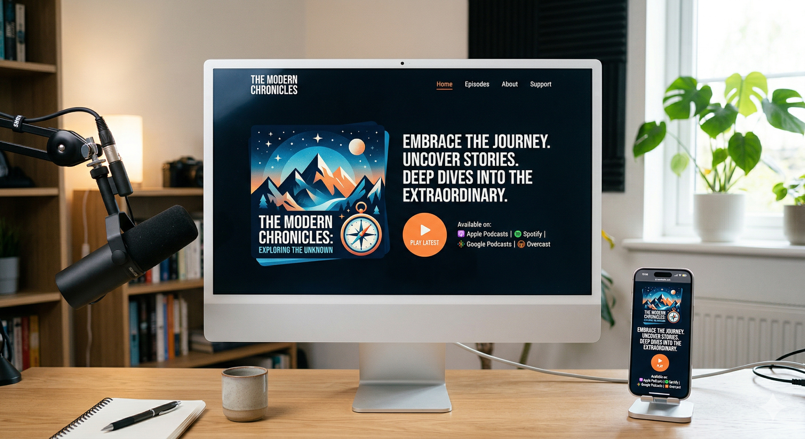 Example of a well-designed podcast homepage hero section