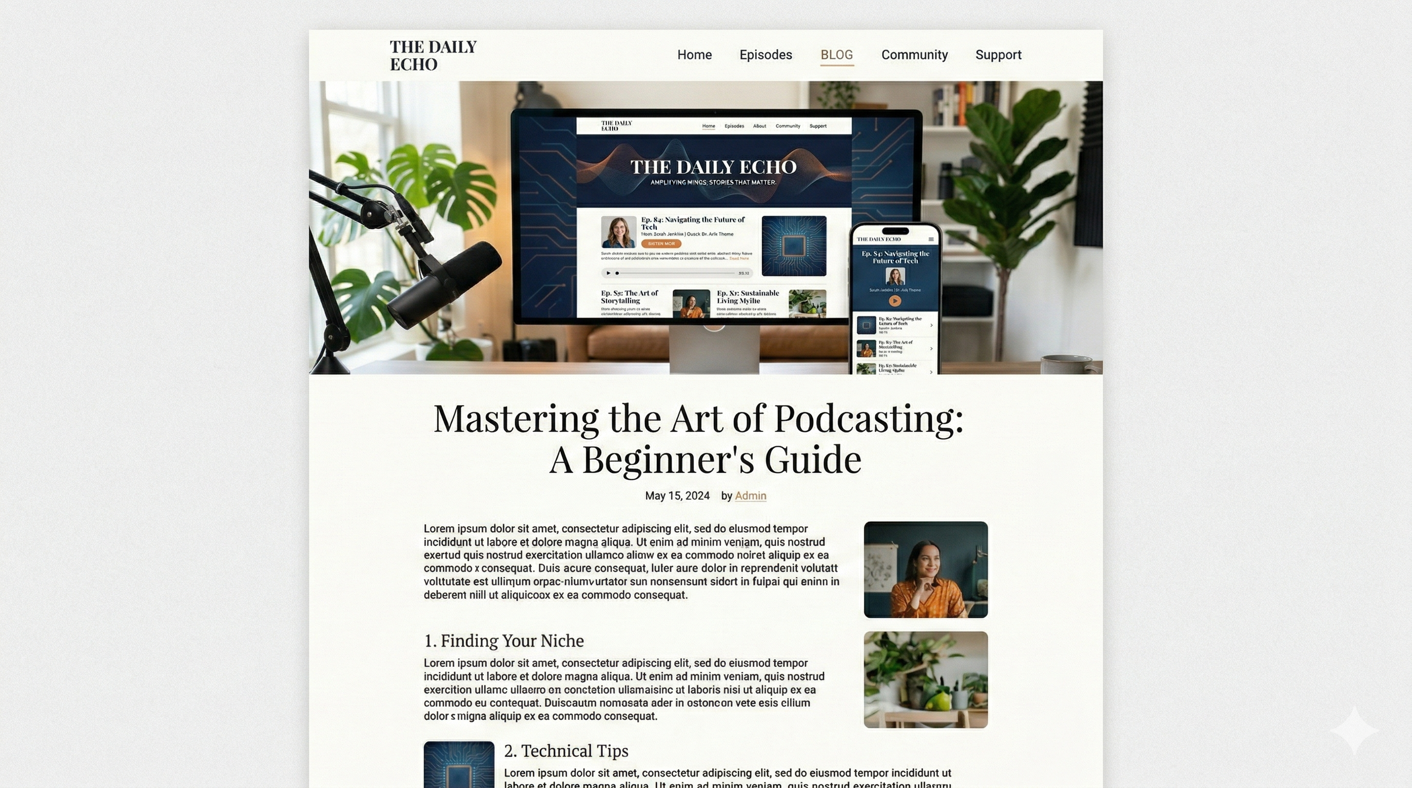 Podcast website design guide showing modern podcast website layouts